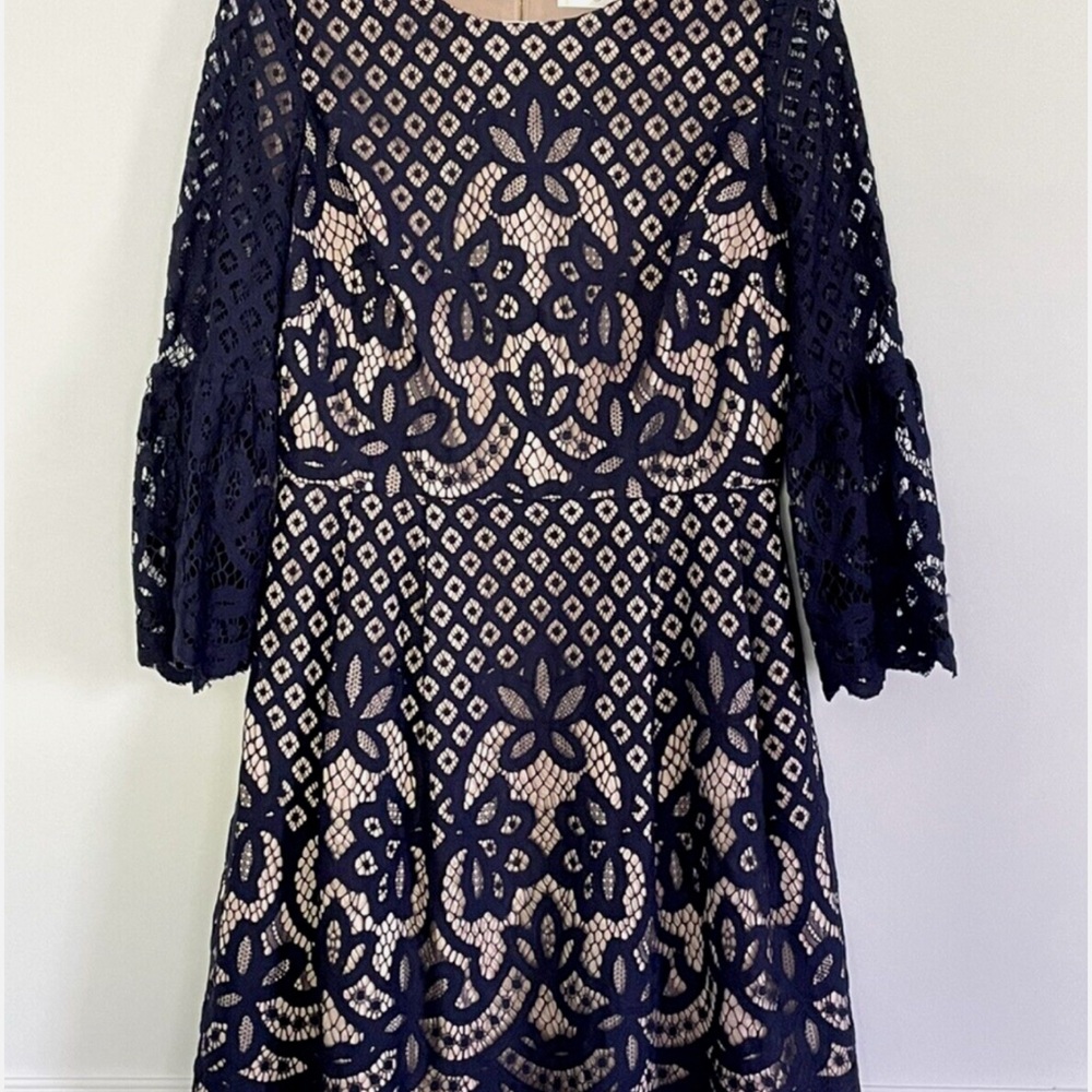 Navy Lace Overlay Dress